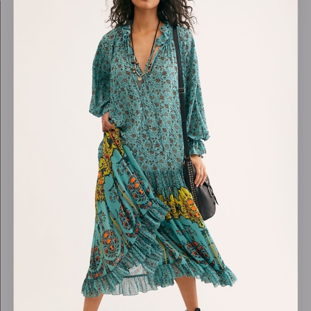 Free People Feeling Groovy Border Print Maxi Dress sz XS